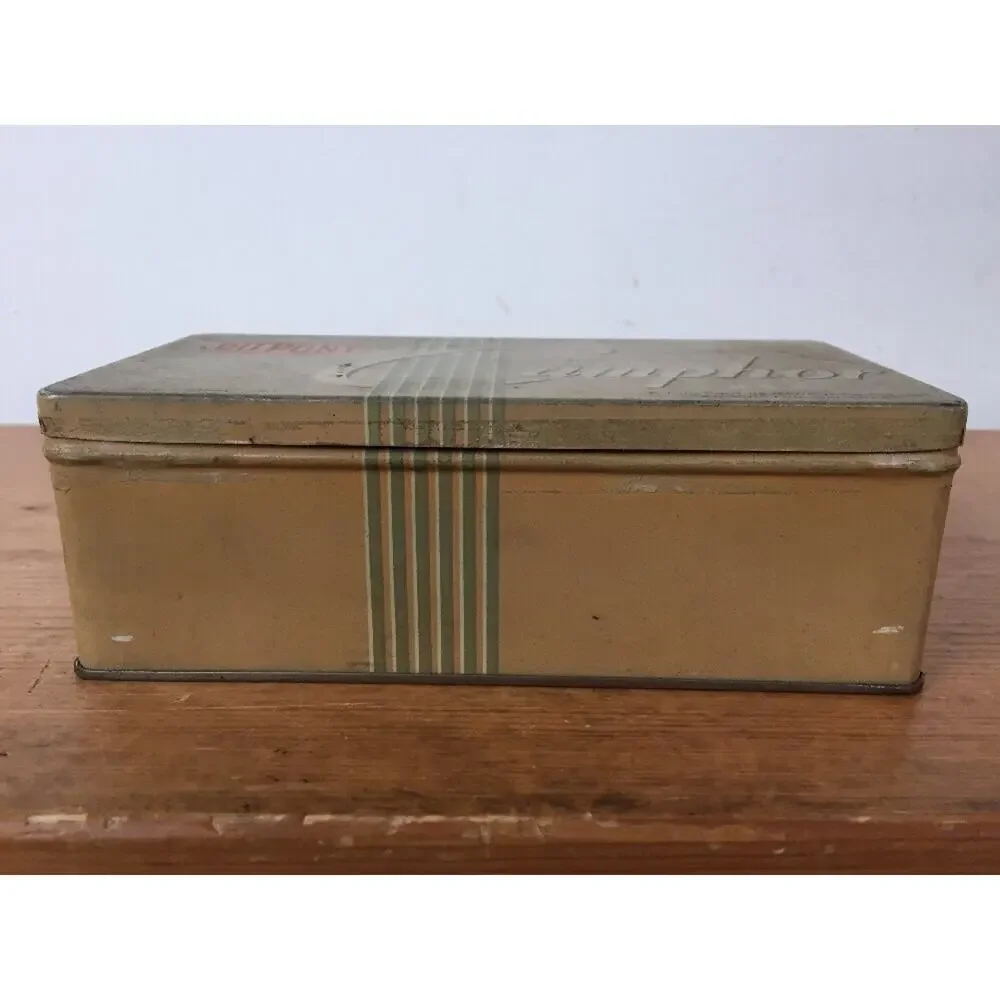 Vintage DuPont Refined Camphor USP 32 Tablet Rectangular Metal Tin Empty